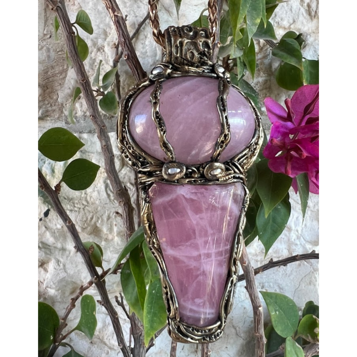 Rose Quartz Crystal Pendant Necklace - Boho Statement Gemstone Jewelry