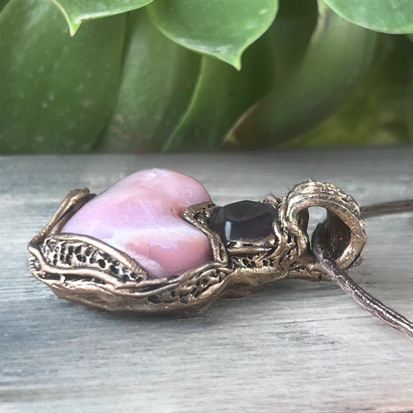 Botswana Agate Fluorite Heart Crystal Pendant - Chunky pink stone amulet necklace