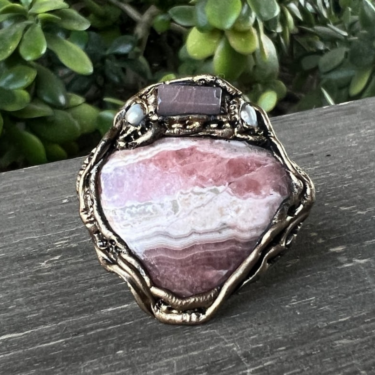 Rhodochrosite and Sunstone Large Chunky Ring - A Symbol of Love and Radiance