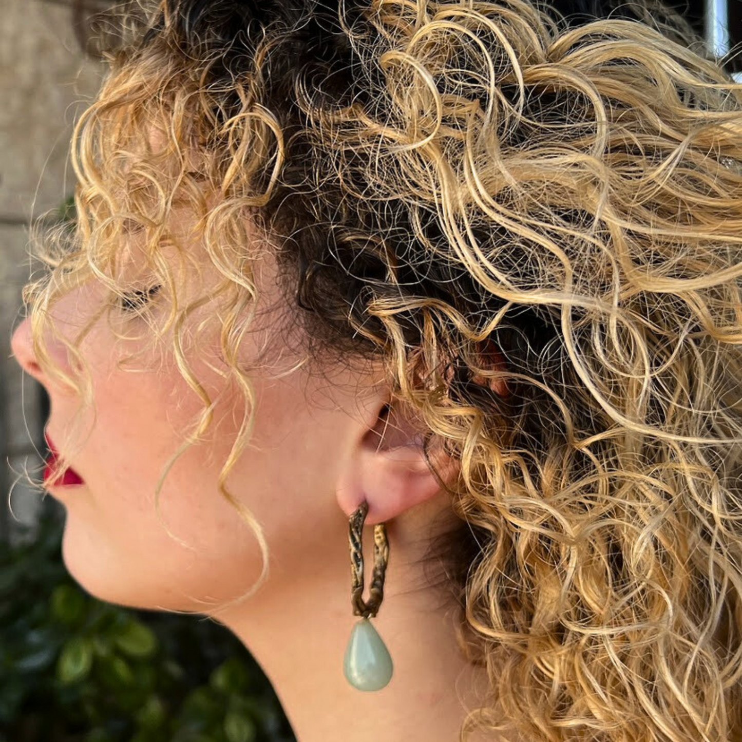 Drop Hoop Earrings with Green Aventurine - Boho Chic Jewelry