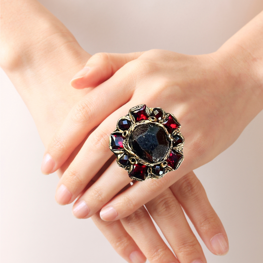 Raw Garnet Crystal Chunky Ring, Big Stone Cocktail Ring