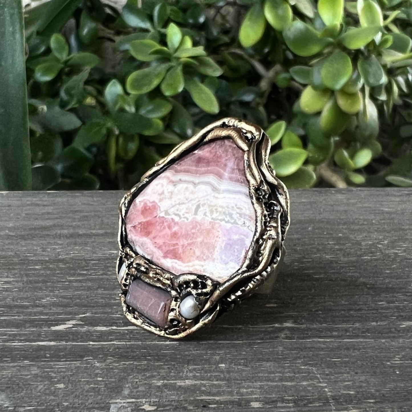 Rhodochrosite and Sunstone Large Chunky Ring - A Symbol of Love and Radiance