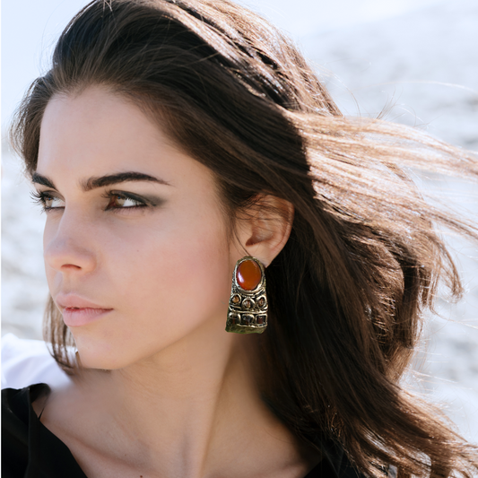 Carnelian Chunky Wide Hoop Earrings - Statement Gemstone Jewelry