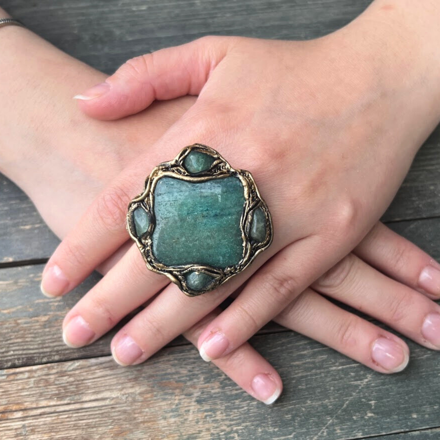 Drop Hoop Earrings with Green Aventurine - Boho Chic Jewelry