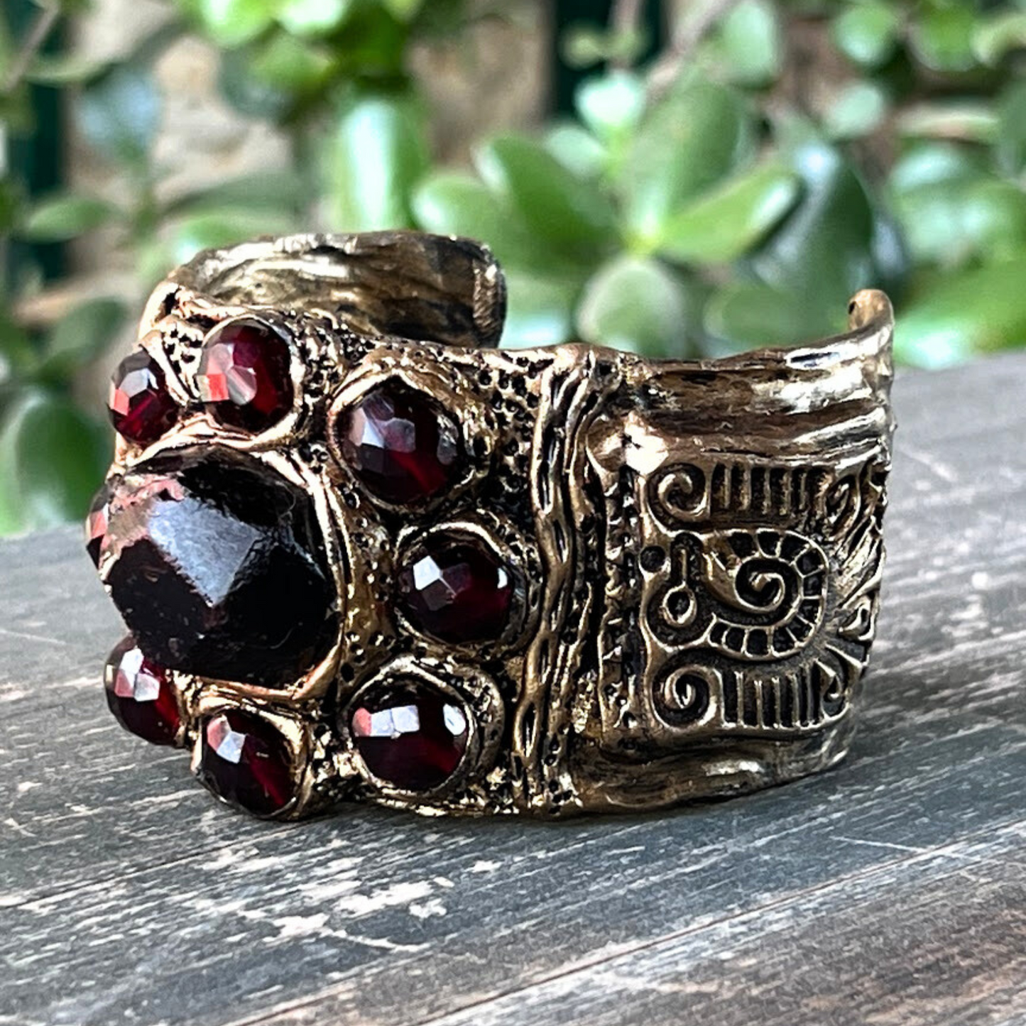 Raw Garnet Large Boho cuff bracelet, unique gift for her