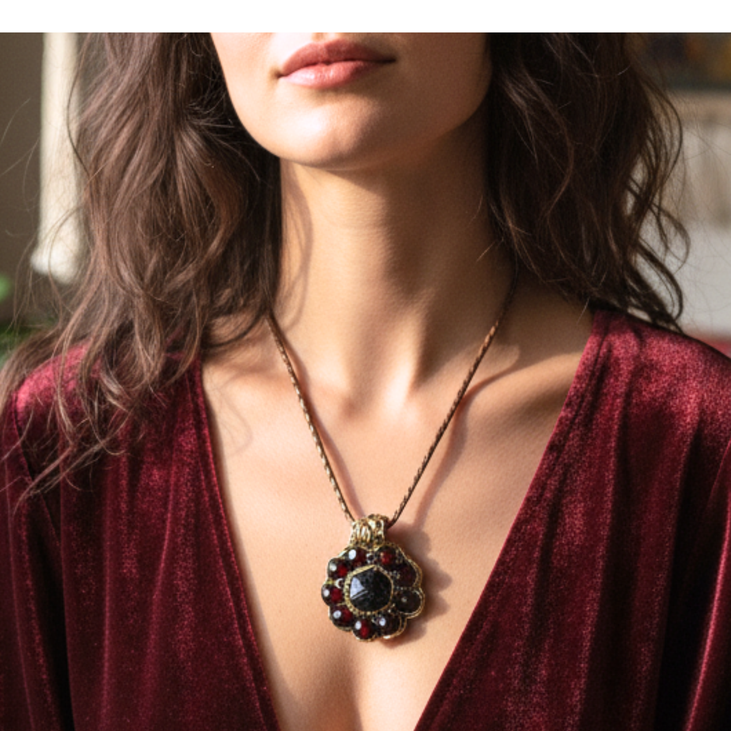 Raw Garnet Crystal Pendant Necklace – Natural Gemstone Amulet