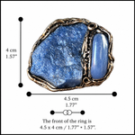 Large Blue Aventurine and Blue Onyx statement ring with two natural blue stones in a handcrafted sculptural setting.