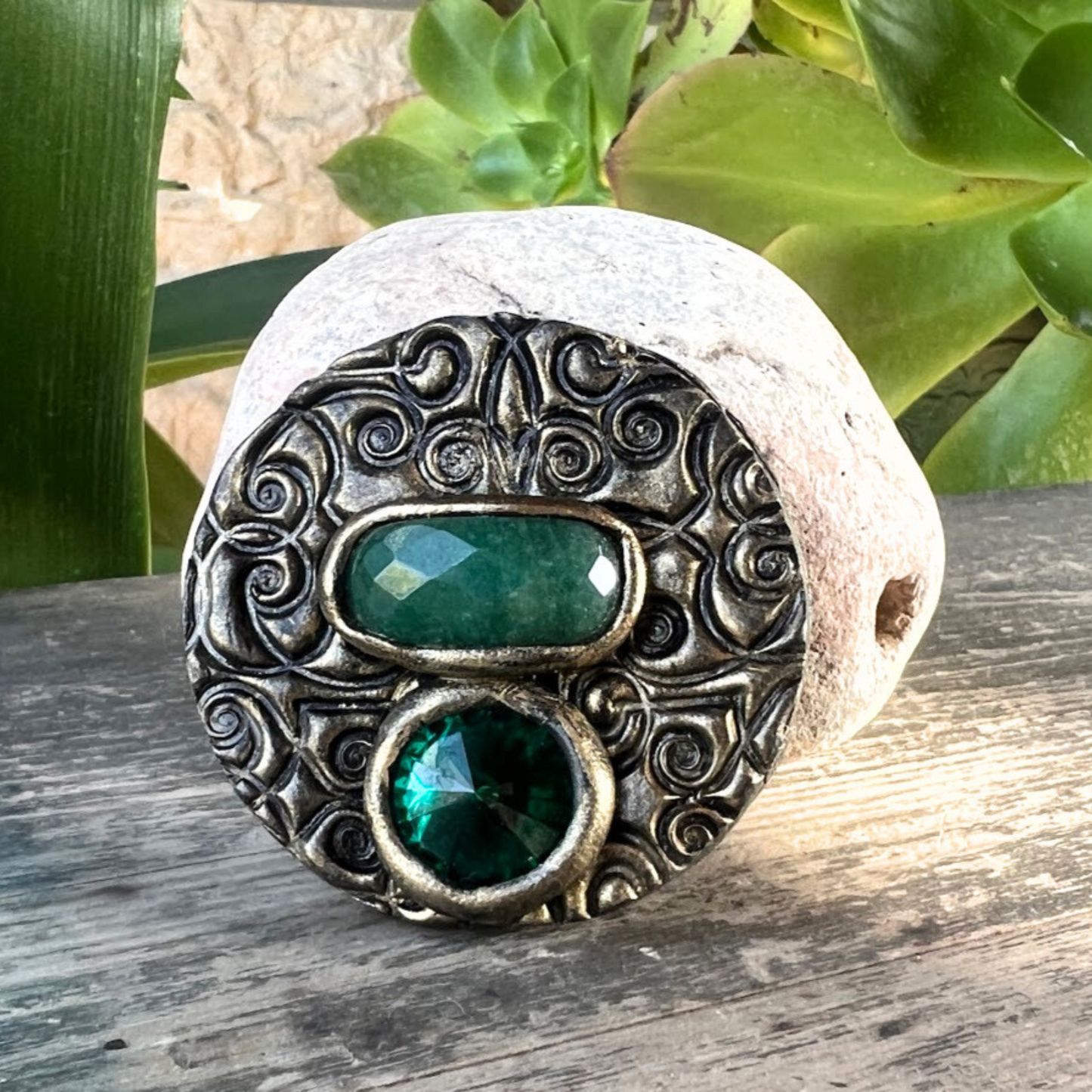 Large Green Aventurine Circle Brooch - Unique Gift for Her