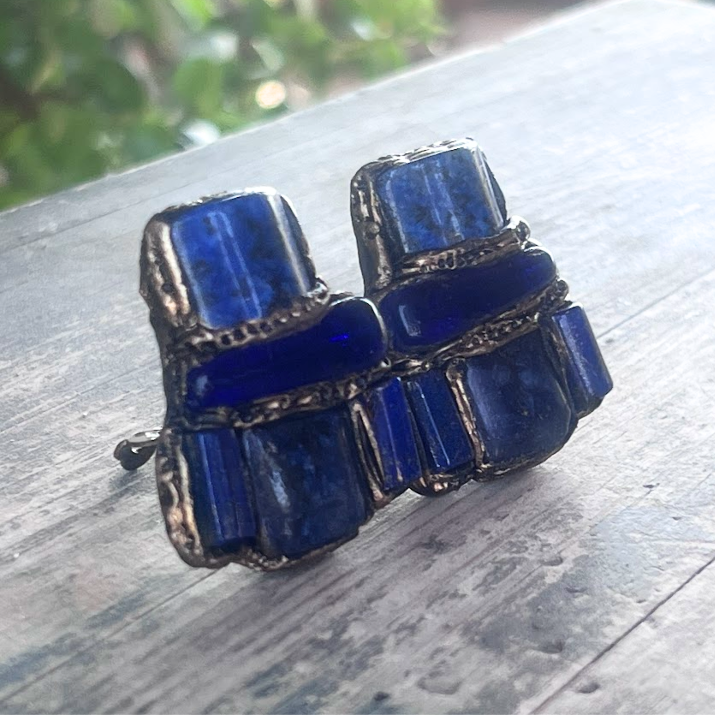 Lapis Lazuli Blue Clip on Earrings