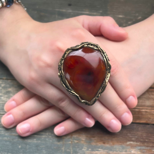 Carnelian Stone Chunky Ring, Statement Large Teardrop Cocktail Ring