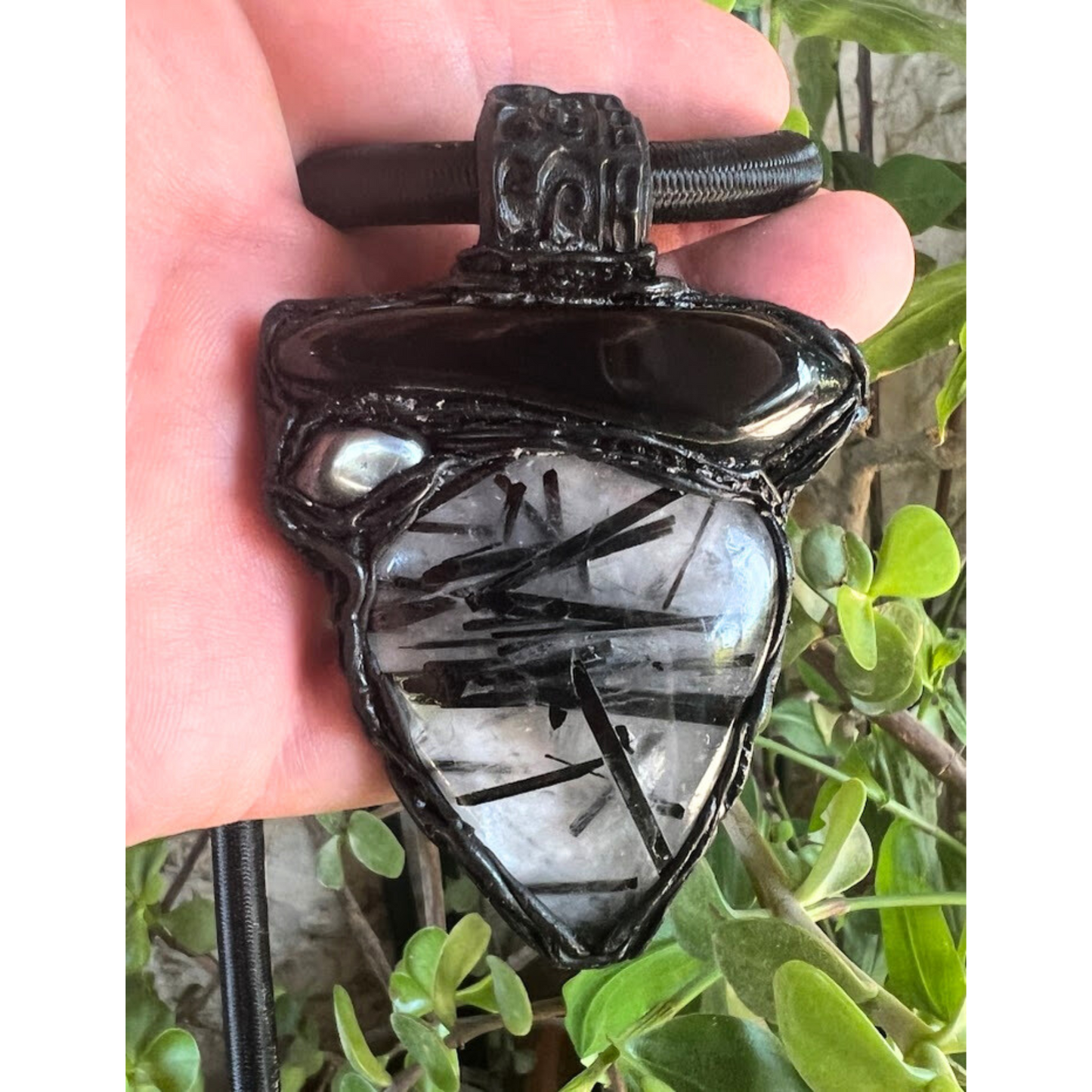 Tourmaline Quartz, Hematite and Black Onyx Necklace