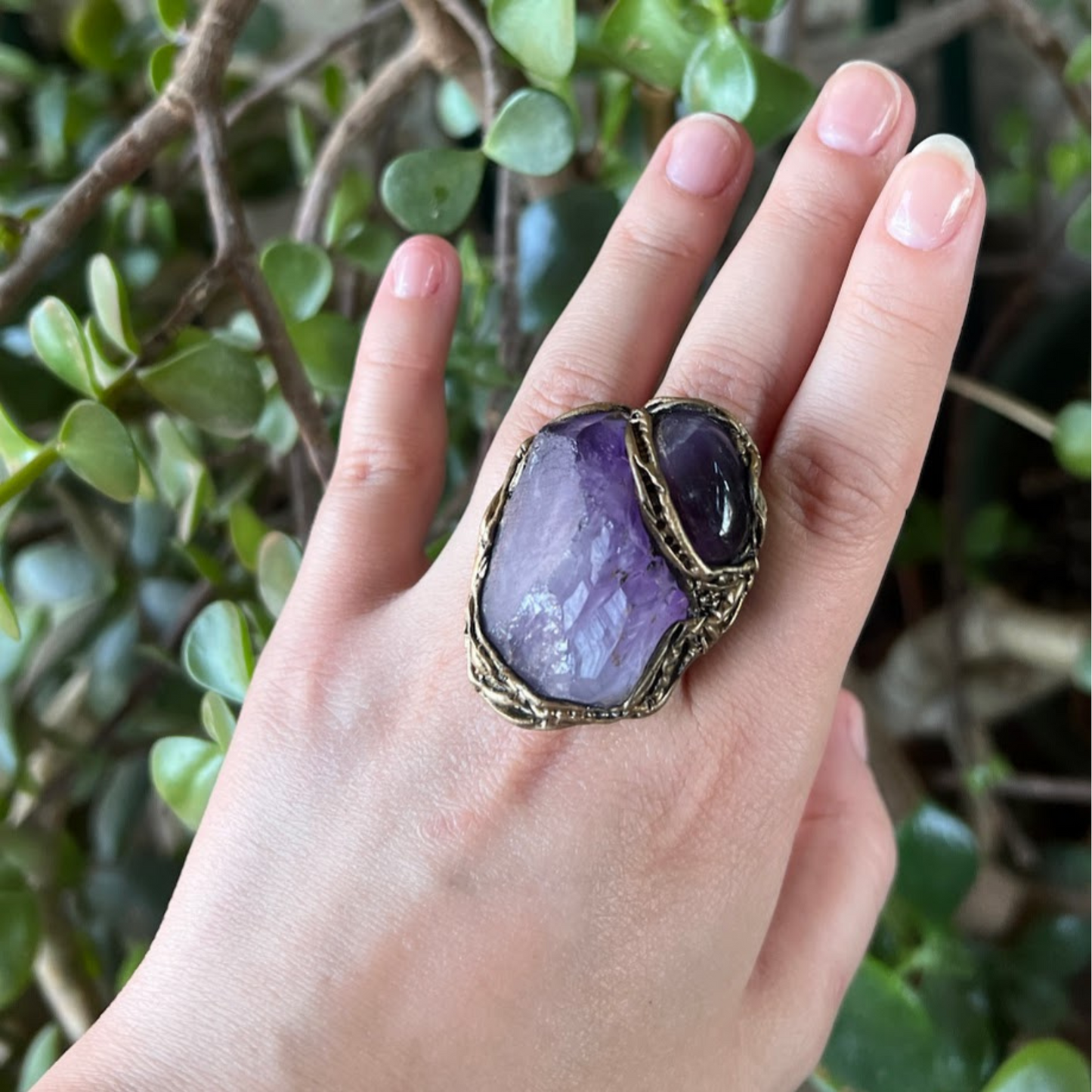 Chunky Amethyst Ring - Statement Raw Crystal Cocktail Ring - Unique Gift for Her