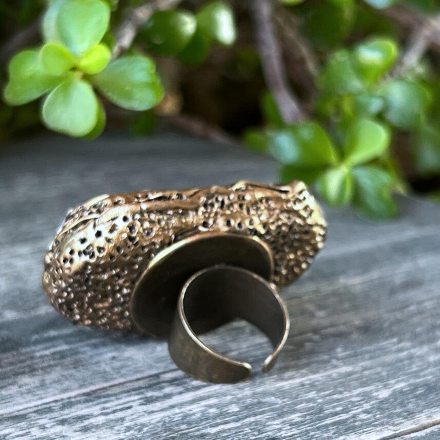 Black Tourmaline & Calcite Chunky Ring - Empath Protection Jewelry