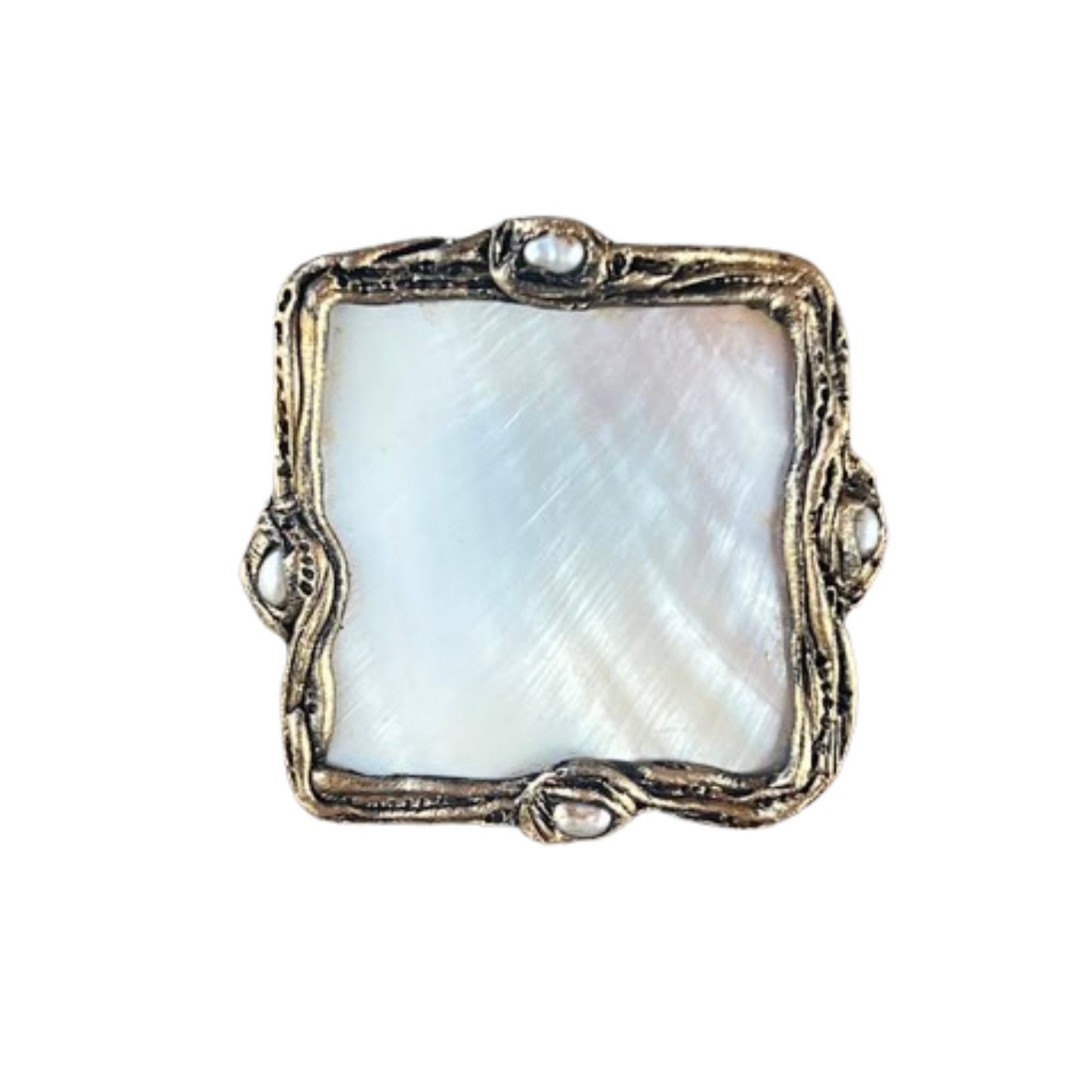 Mother of Pearl White Cocktail Chunky Ring, Bohemian Jewelry Gift for Her