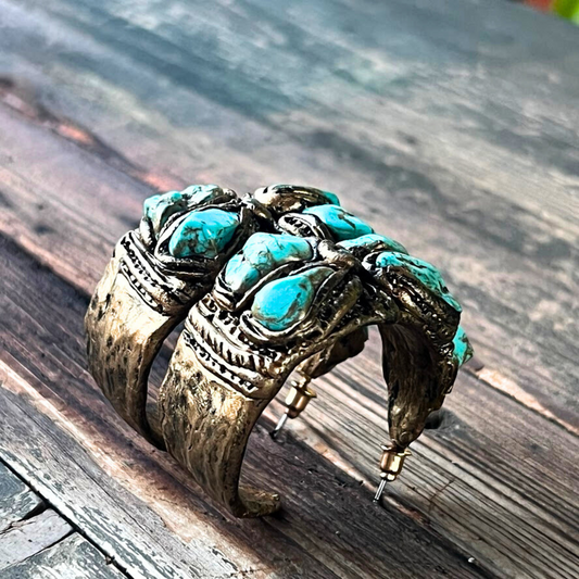 Turquoise Chunky Hoop Earrings - Statement Gemstone Jewelry