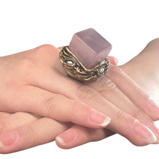 Rose Quartz Statement Ring, Large Pink Stone Chunky Cocktail Ring