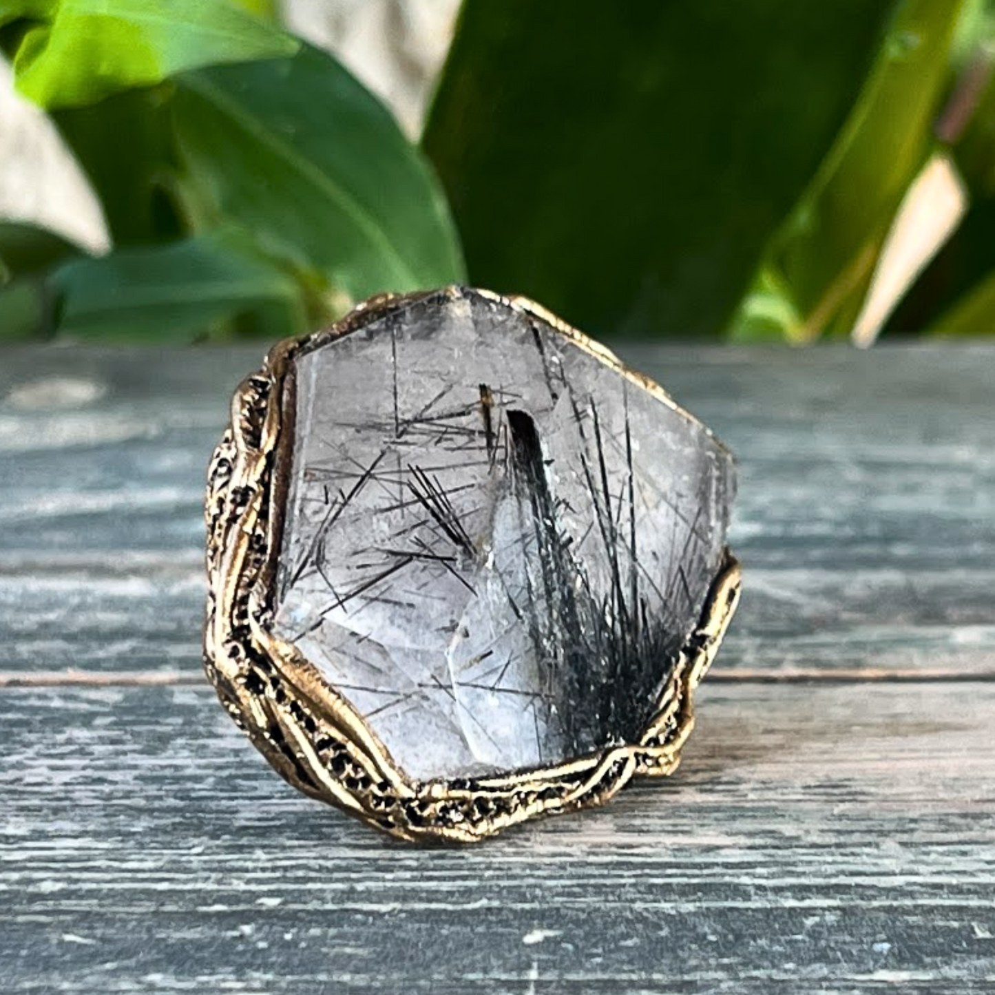 Chunky Rutilated Quartz Ring - Statement Unique Crystal Huge Cocktail Ring