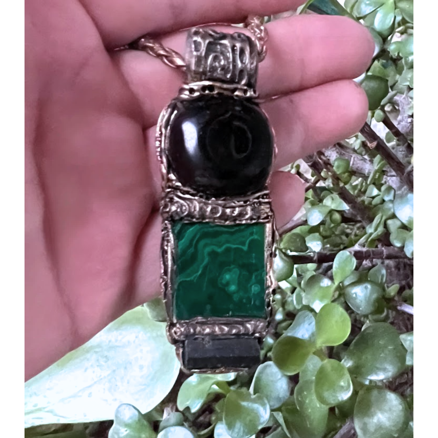 Malachite Black Tourmaline Obsidian Necklace for Empath Protection