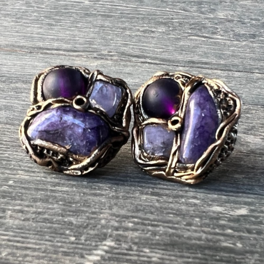 Purple Crystal Earrings with Quartz and Chalcedony