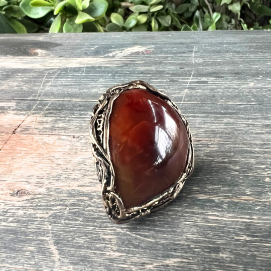 Carnelian Stone Chunky Ring, Statement Large Teardrop Cocktail Ring