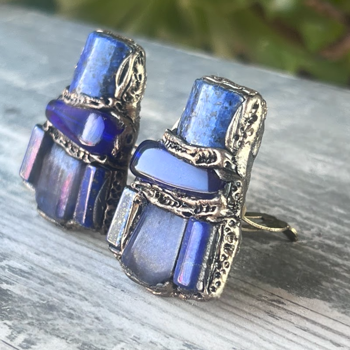 Lapis Lazuli Blue Clip on Earrings