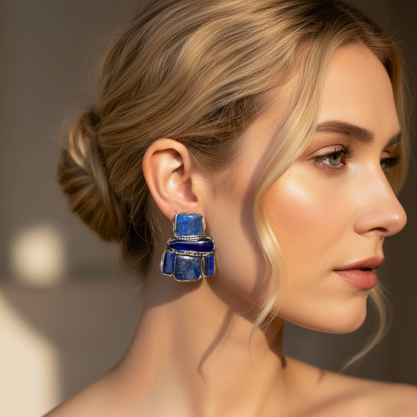 Lapis Lazuli Blue Clip on Earrings