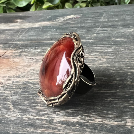 Carnelian Stone Chunky Ring, Statement Large Teardrop Cocktail Ring