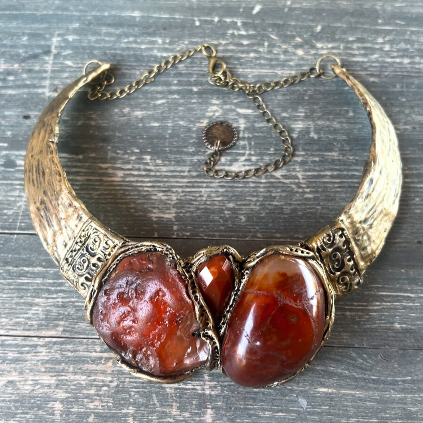 Carnelian Chunky Crystal Necklace - Bohemian Statement Jewelry Gift for Her