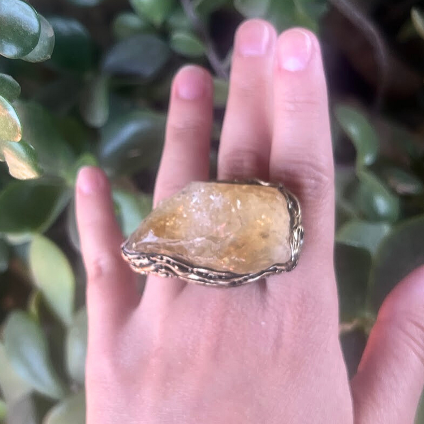 Oversized Citrine Crystal Ring - Chunky Statement Jewelry