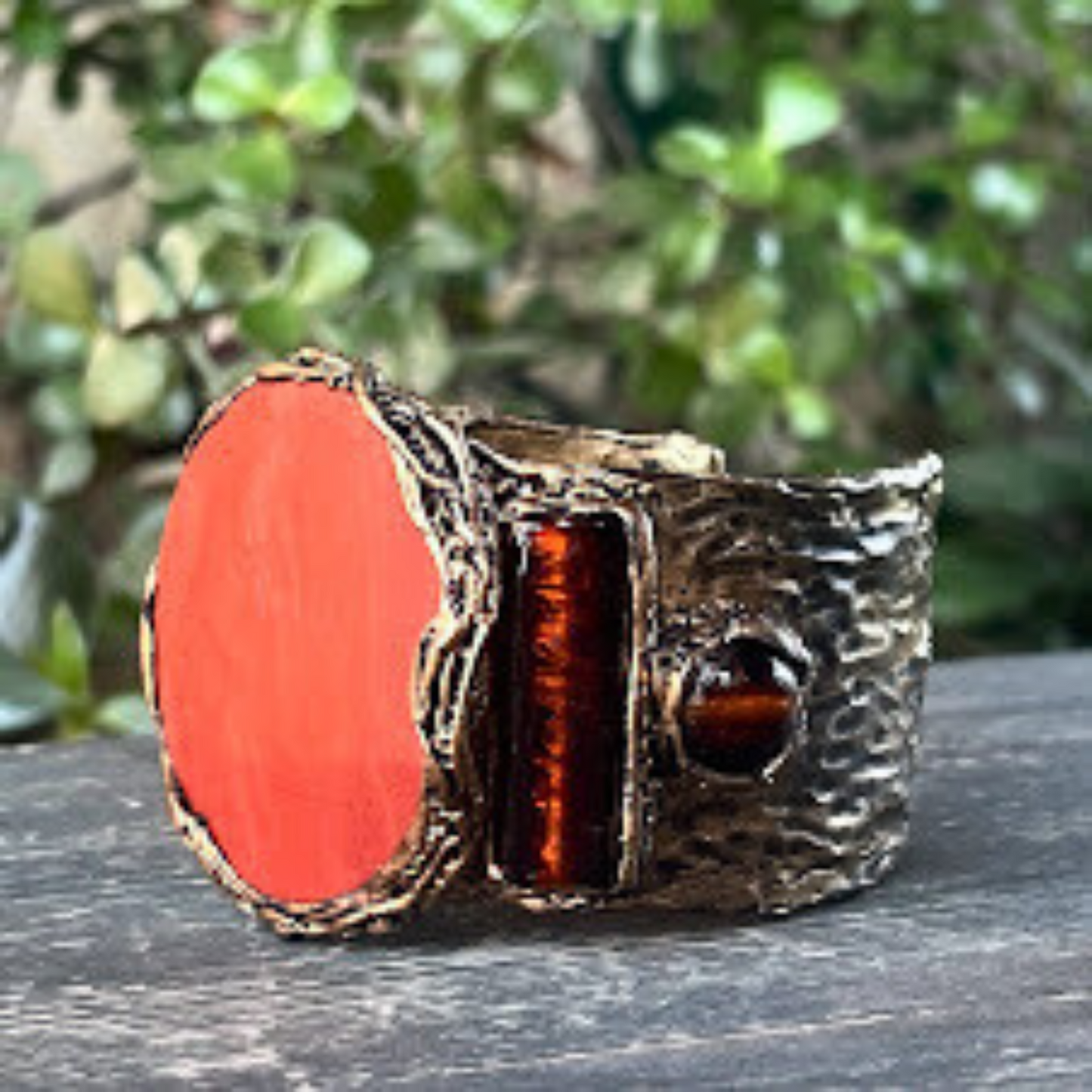 Red Jasper and Murano Glass Statement Cuff Bracelet, Chunky Boho Healing Crystal Bracelet