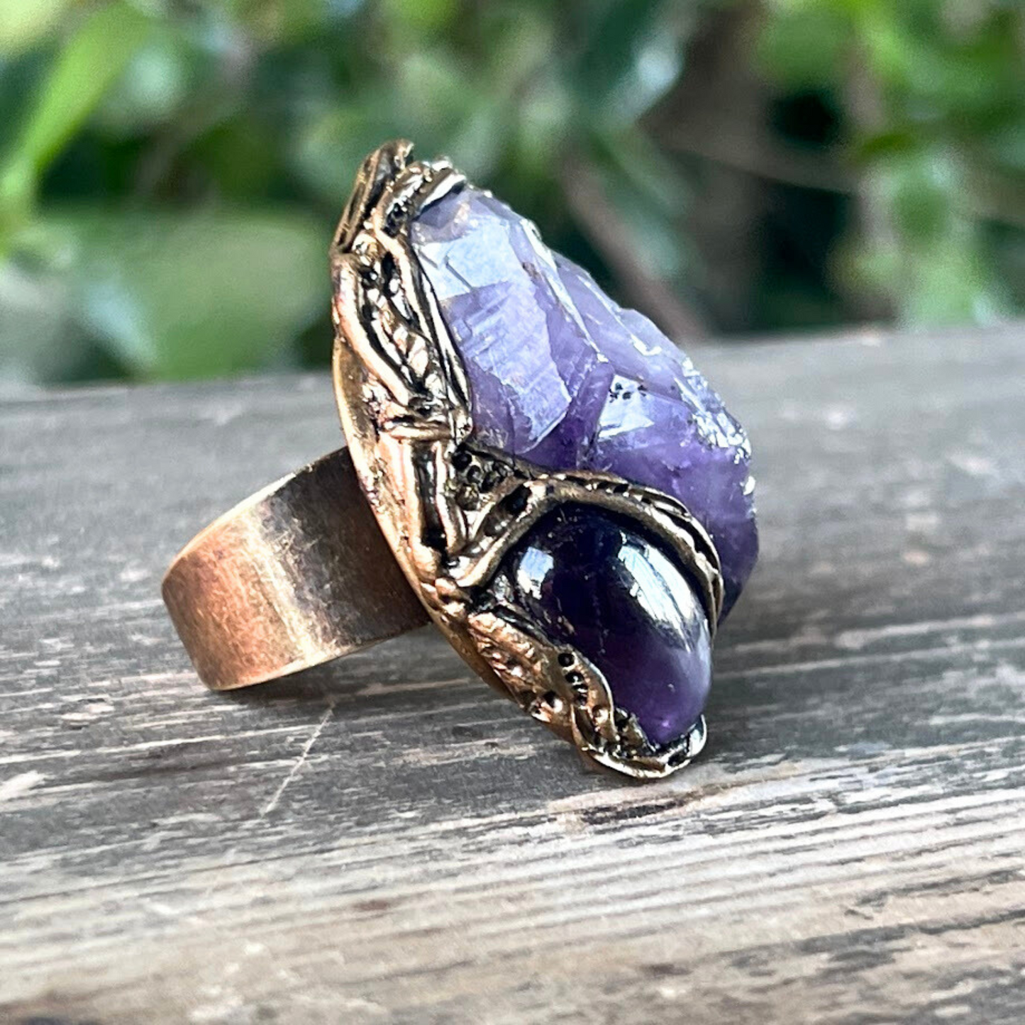 Chunky Amethyst Ring - Statement Raw Crystal Cocktail Ring - Unique Gift for Her