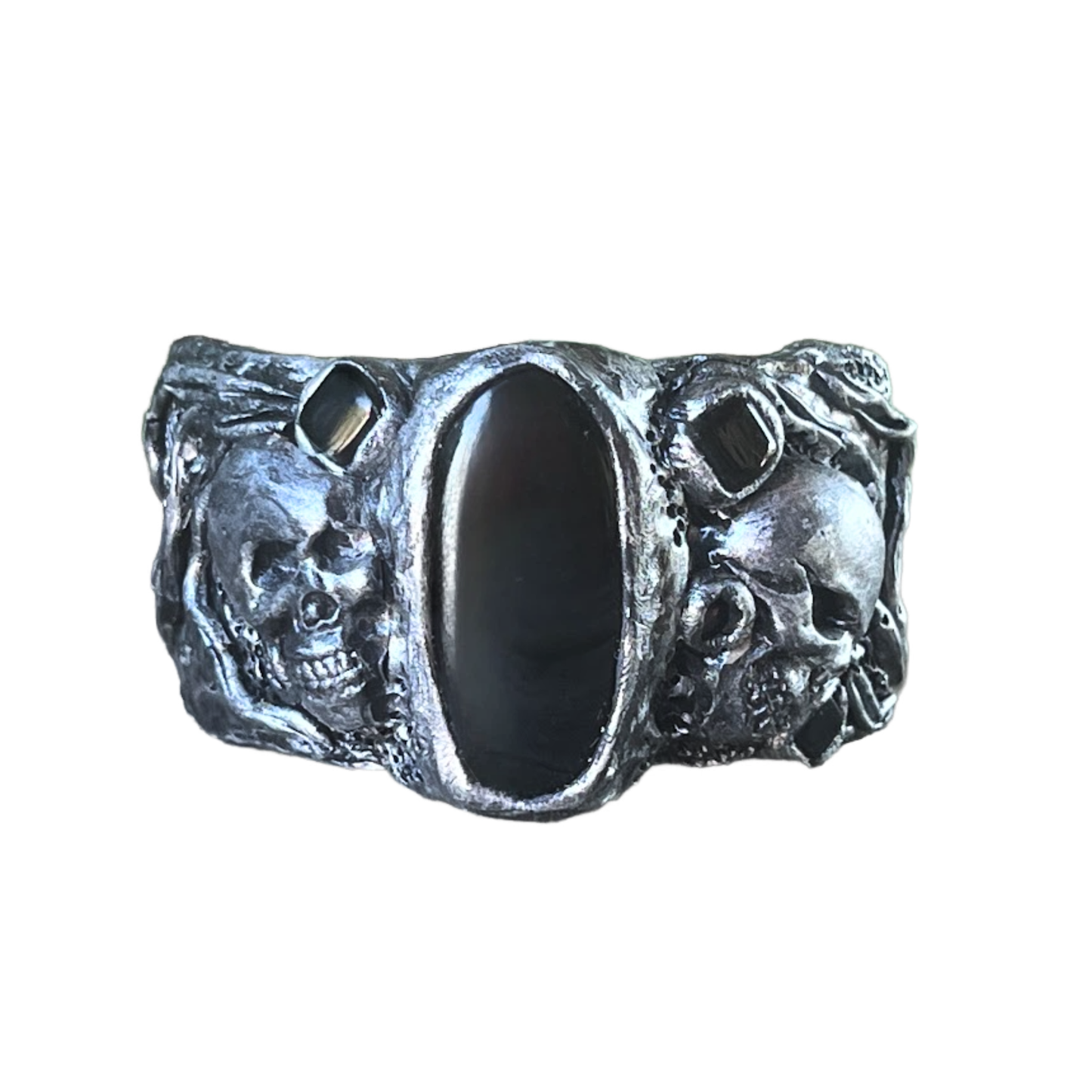Gothic Skull Wide Cuff Onyx Bracelet