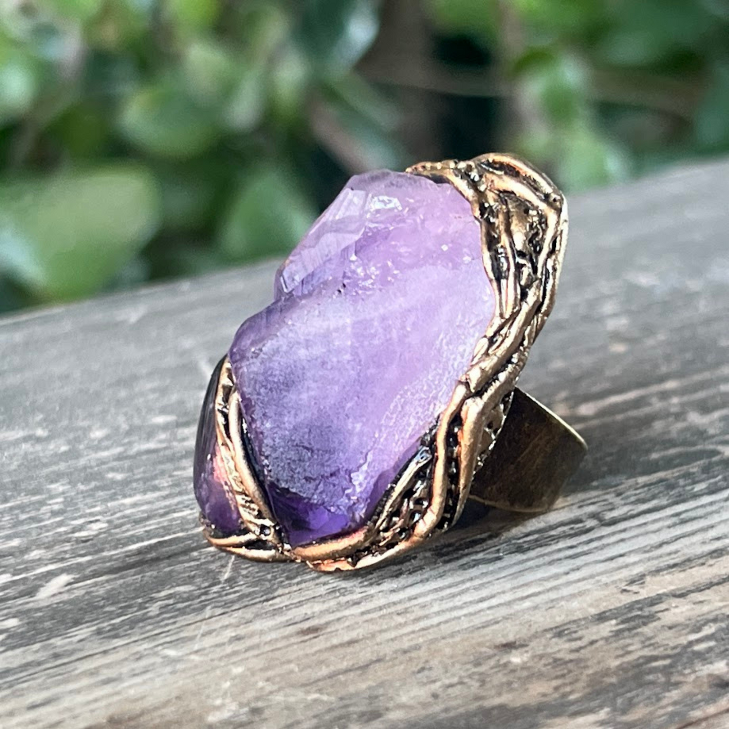 Chunky Amethyst Ring - Statement Raw Crystal Cocktail Ring - Unique Gift for Her