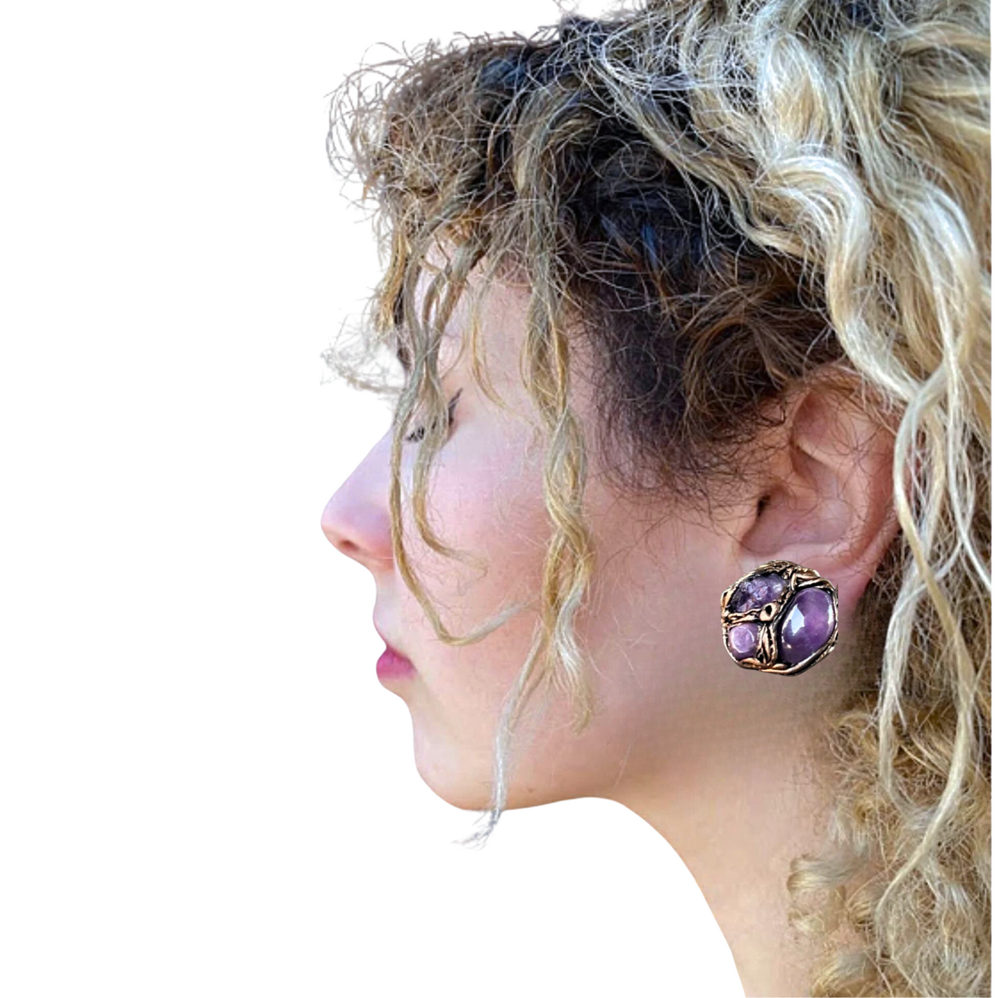 Amethyst Crystal Earrings,  Purple Gemstone Studs - Perfect Gift for Her