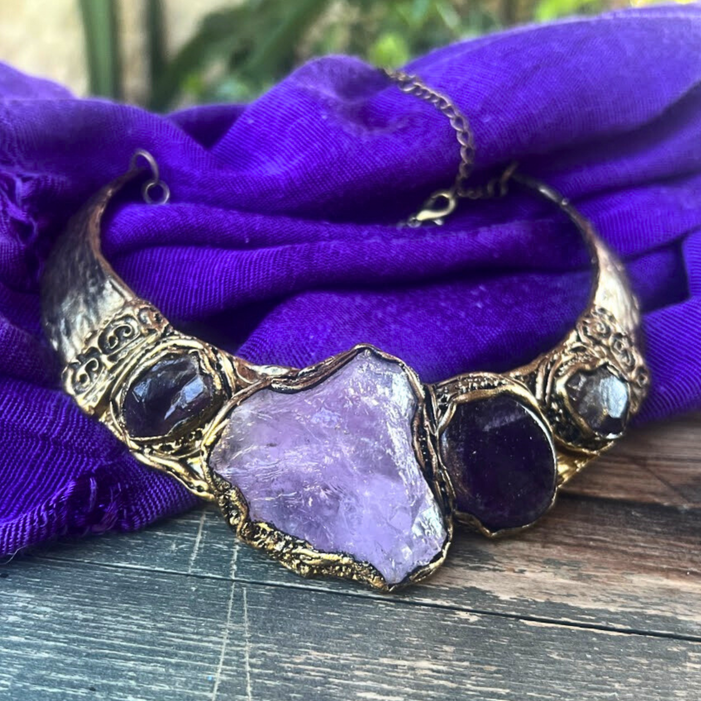 Amethyst Choker Collar Purple Necklace, Chunky Raw Crystal Necklace