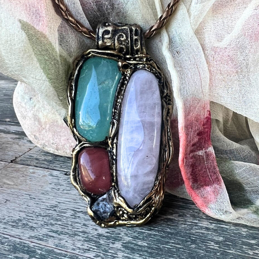 Rose Quartz and Green Onyx Crystal Pendant Necklace