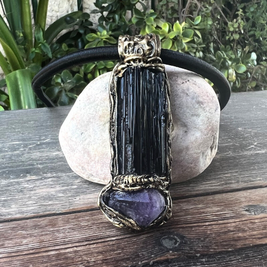 Black Tourmaline Amethyst Hematite pendant necklace empath