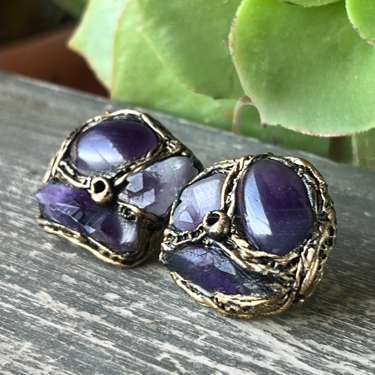 Amethyst Crystal Earrings,  Purple Gemstone Studs - Perfect Gift for Her