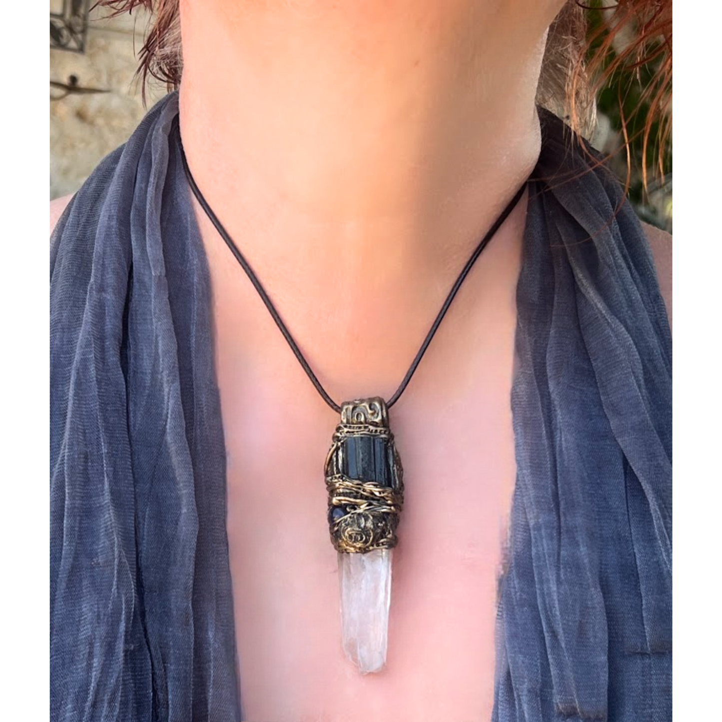 Black Tourmaline & Calcite Chunky Ring - Empath Protection Jewelry