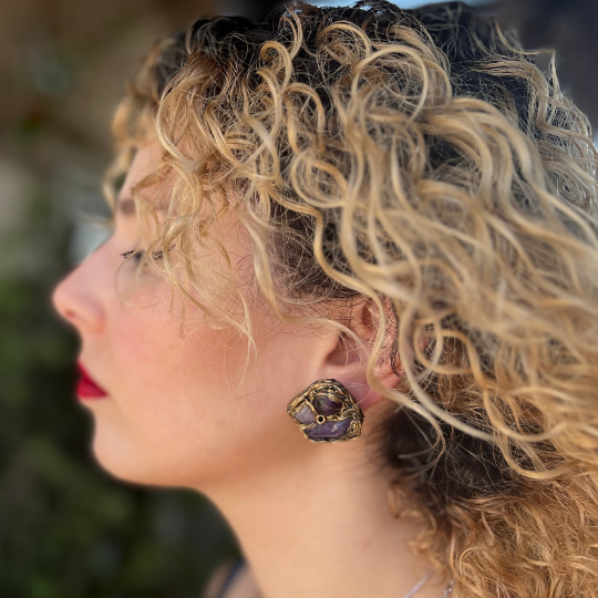 Purple Crystal Earrings with Quartz and Chalcedony