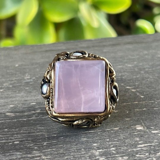 Rose Quartz Statement Ring, Large Pink Stone Chunky Cocktail Ring