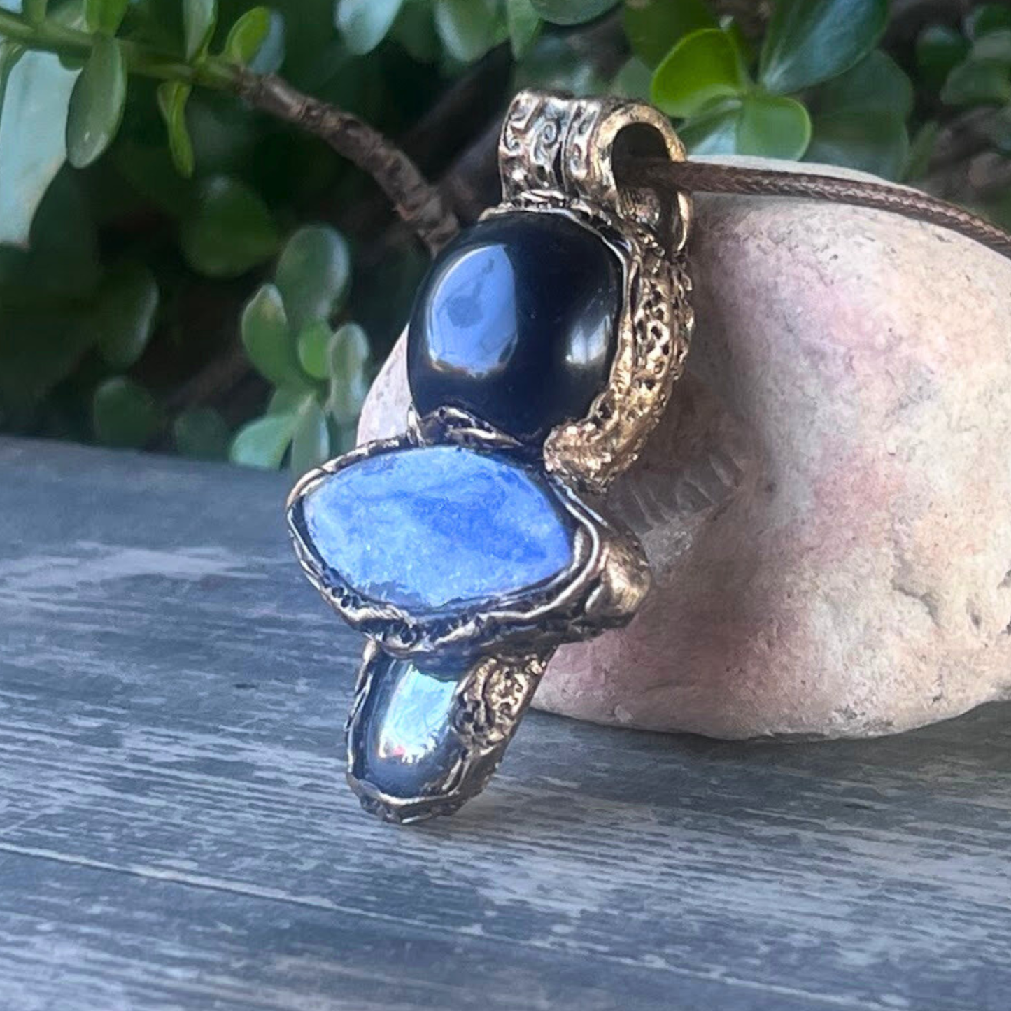 Obsidian Hematite Lapis Lazuli Pendant – Empath Protection Crystal Necklace