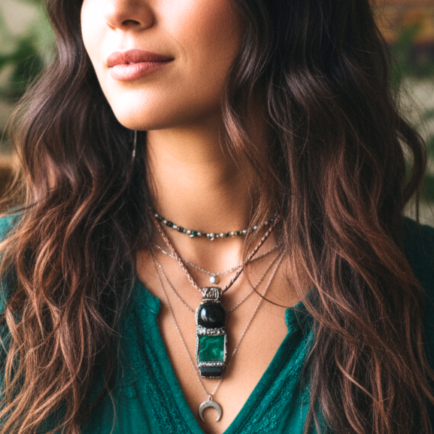 Malachite Black Tourmaline Obsidian Necklace for Empath Protection