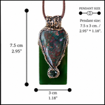 Large Bloodstone and green Jade pendant necklace with natural red-speckled Bloodstone in a handcrafted sculptural setting.