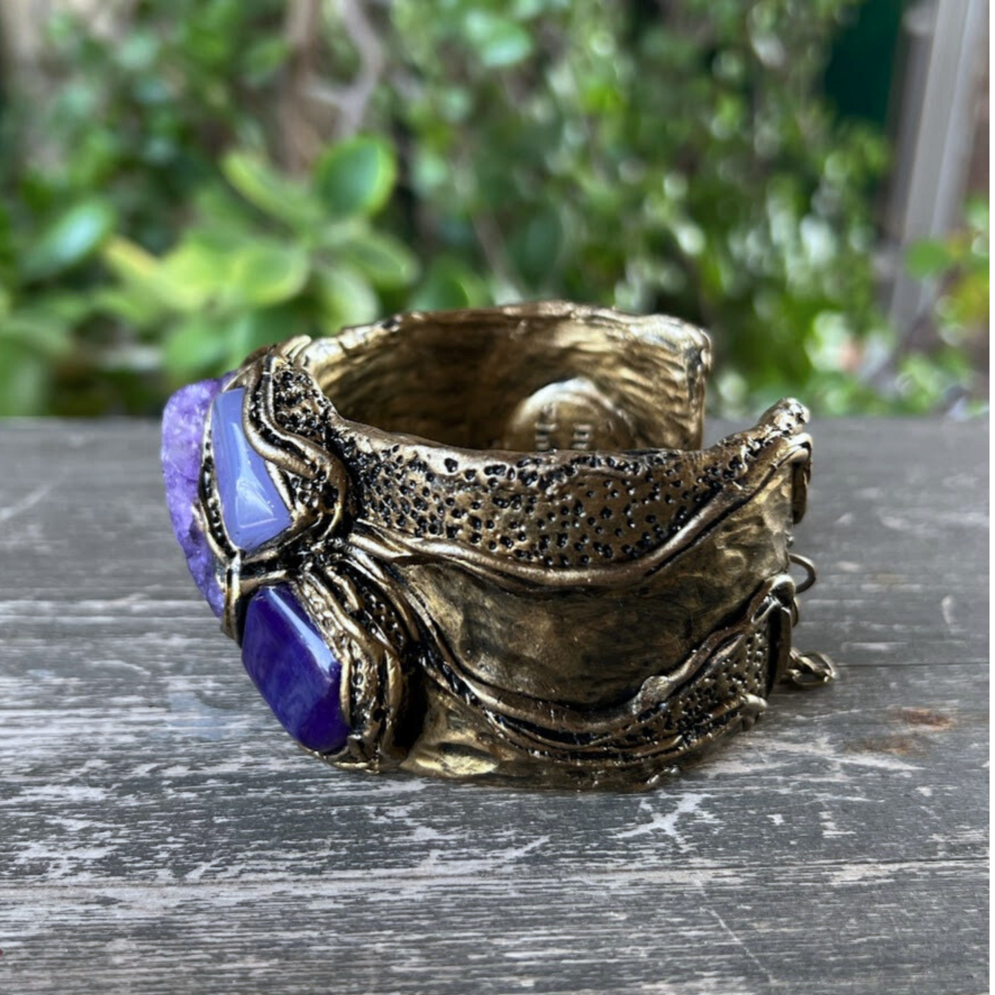 Crystal Cuff Bracelet with Purple Quartz, Agate & Chalcedony