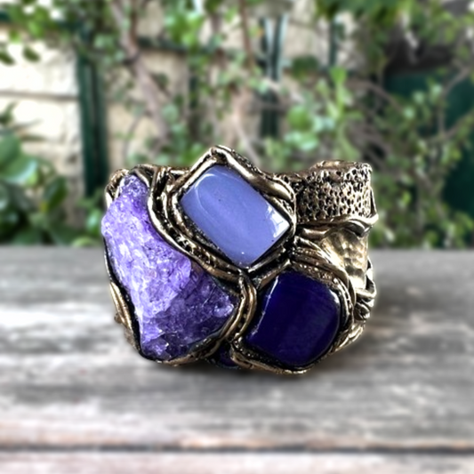 Crystal Cuff Bracelet with Purple Quartz, Agate & Chalcedony