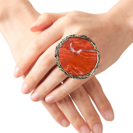 Huge Oversized Round Red Jasper Ring - Chunky Stone Statement Jewelry