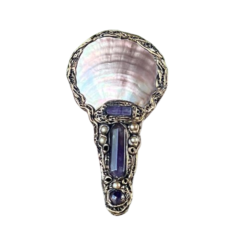 Mother of Pearl & Amethyst Large Brooch - Boho Bold Statement Jewelry - Unique Gift for her