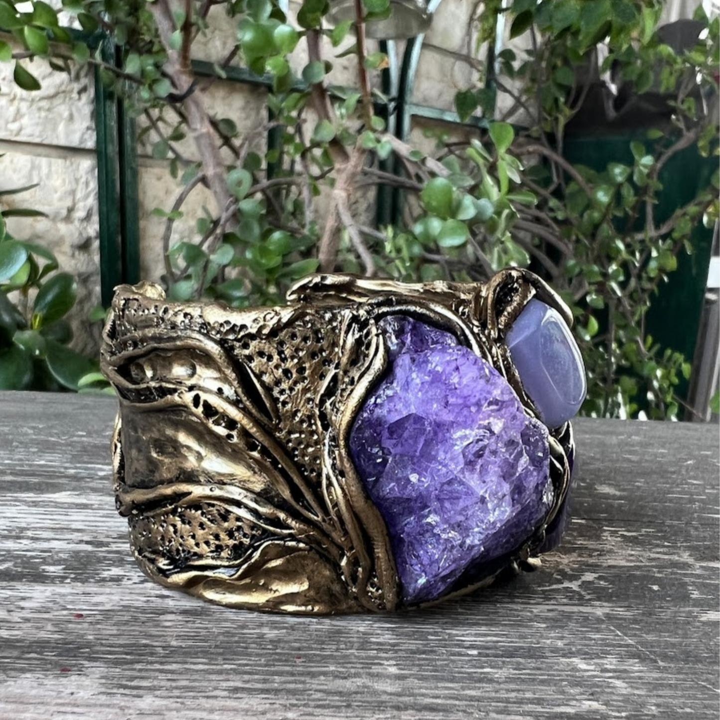 Crystal Cuff Bracelet with Purple Quartz, Agate & Chalcedony