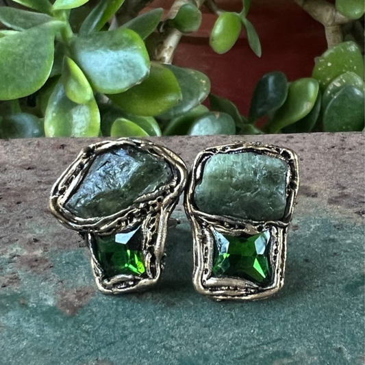 Raw Green Apatite Crystal Clip-On Earrings